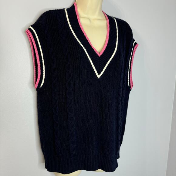 Talbots Drop Shoulder Cable Knit V Neck Sweater Vest Tennis Preppy Women's M - Picture 7 of 11